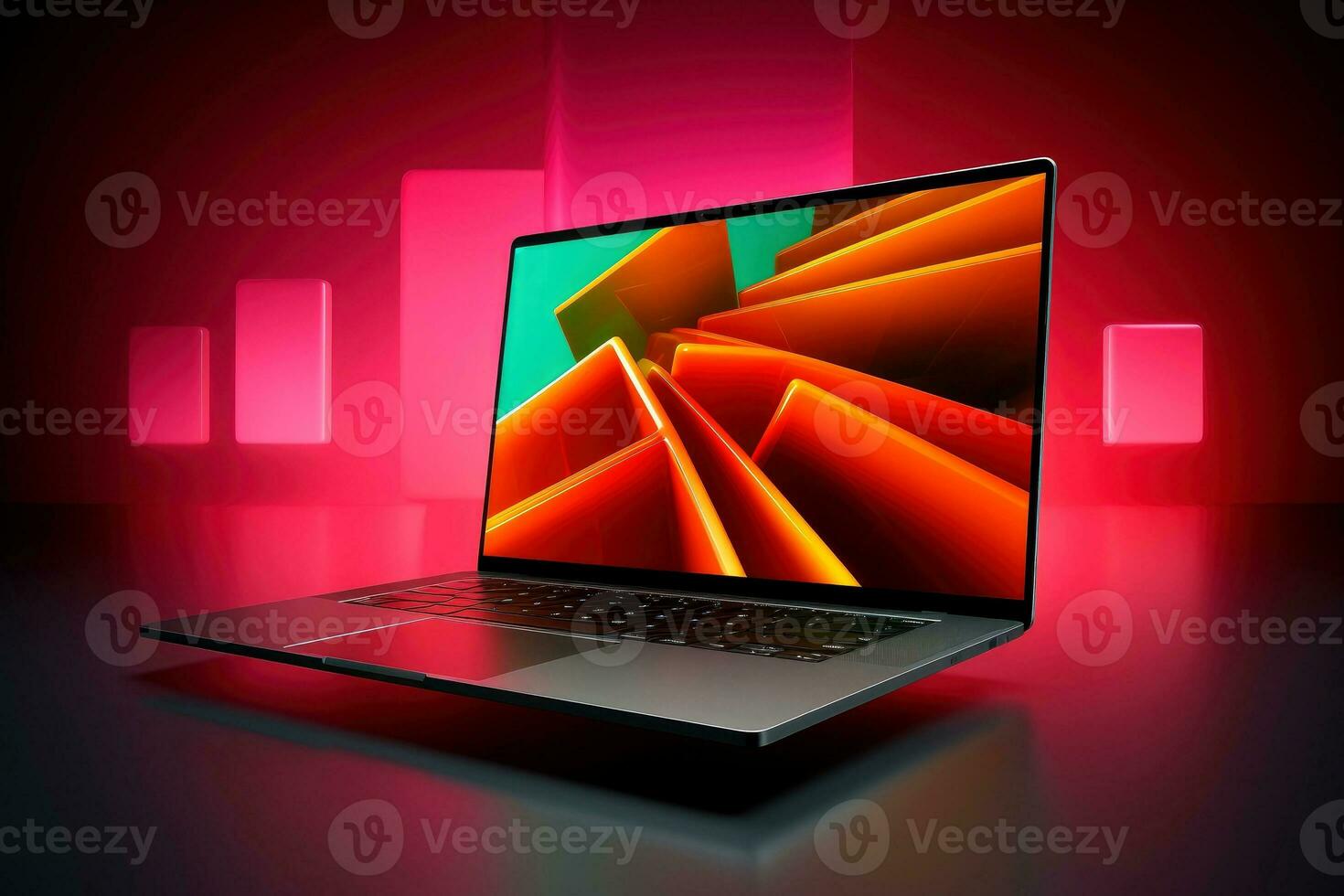 Mockup of beautiful laptop with multicolor background, Generative AI illustration photo