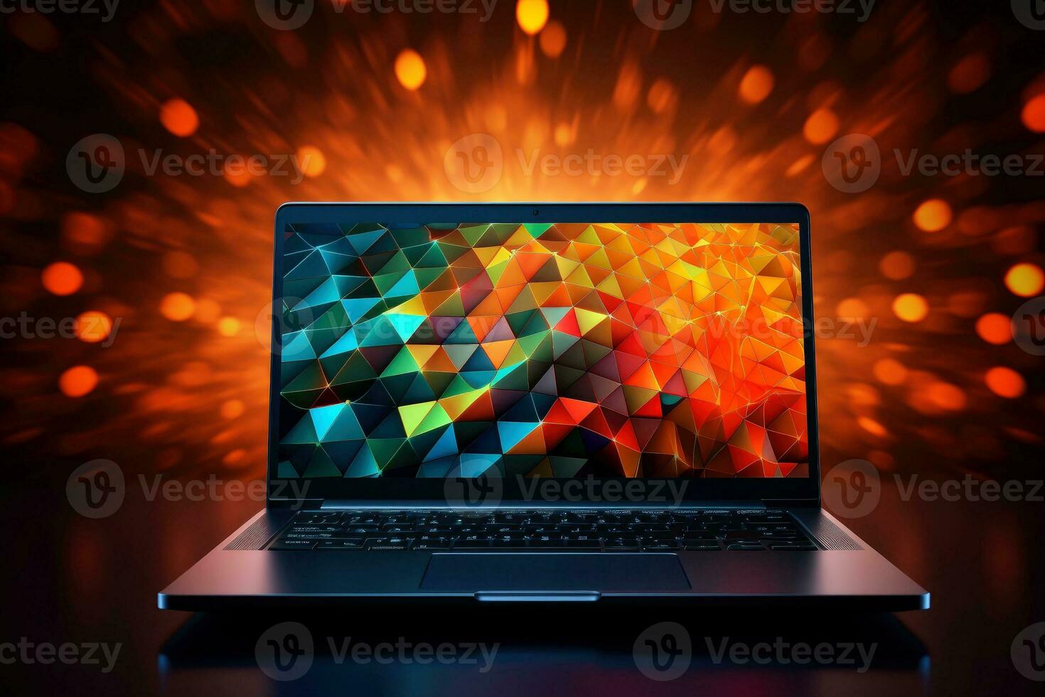 Mockup of beautiful laptop with multicolor background, Generative AI illustration photo