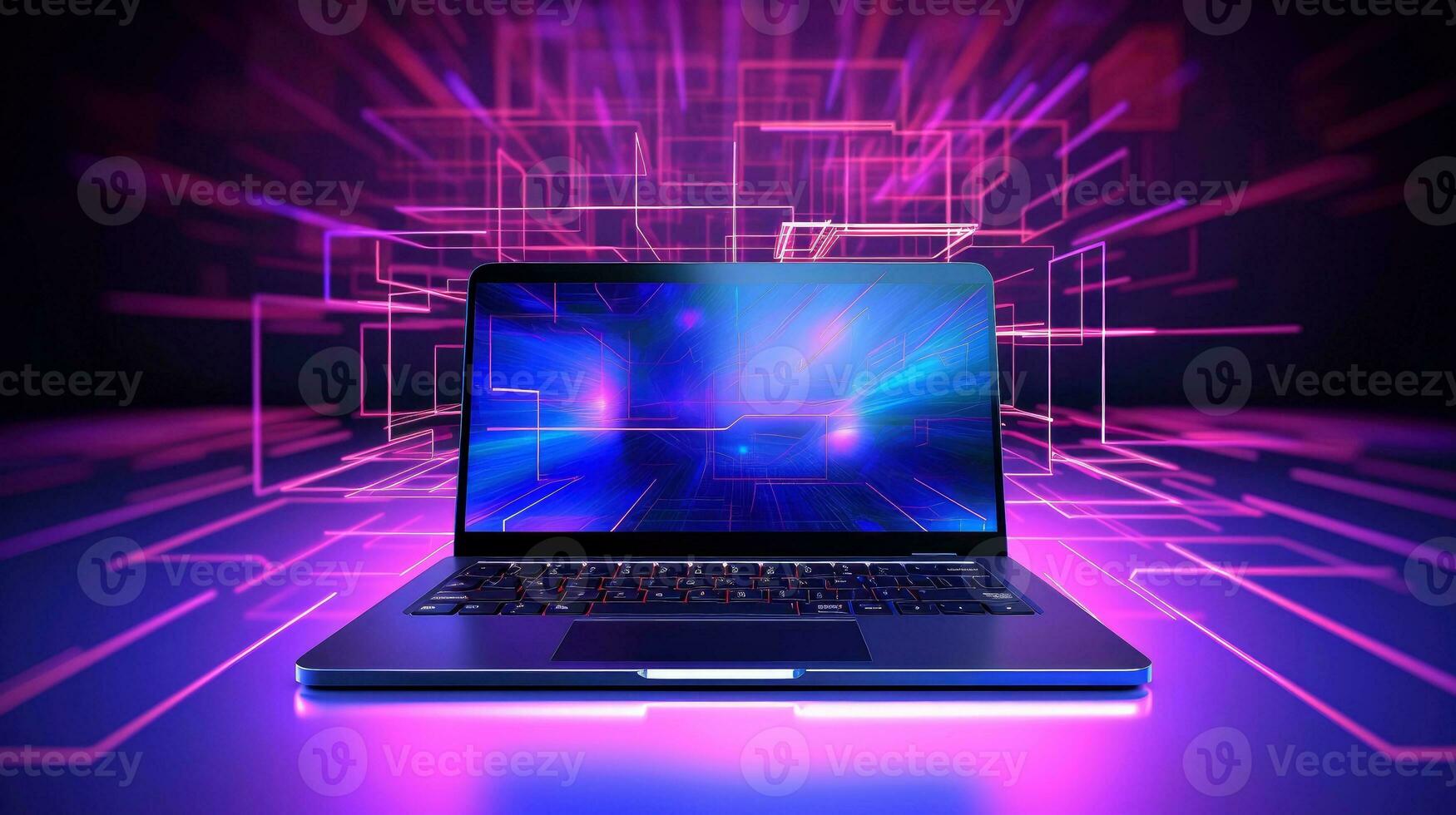 Mockup of beautiful laptop with multicolor background, Generative AI illustration photo
