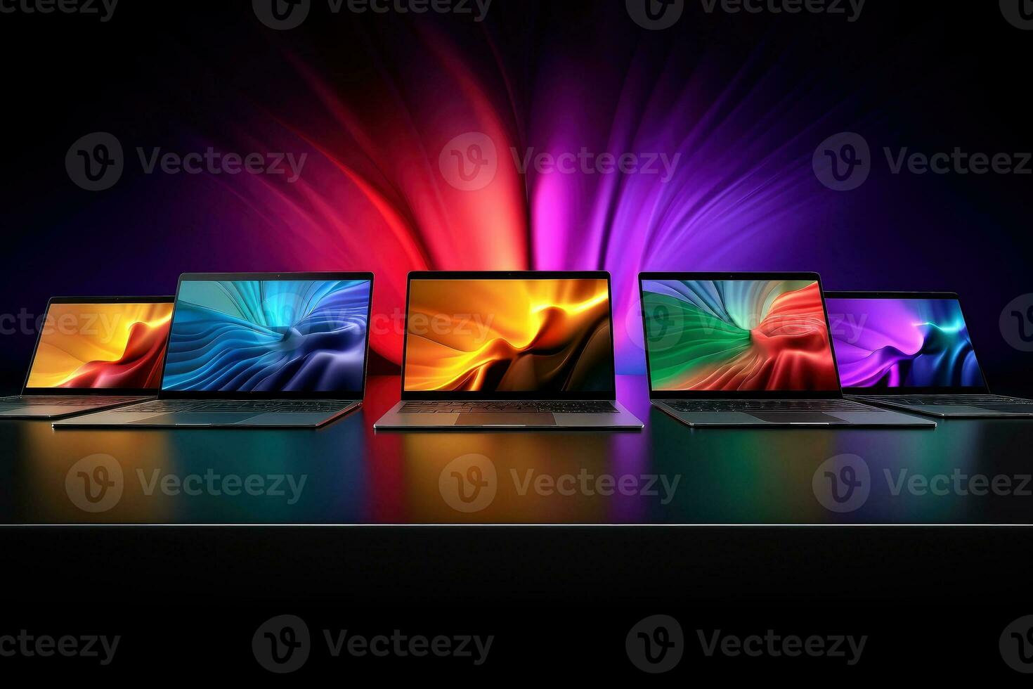 Mockup of beautiful laptop with multicolor background, Generative AI illustration photo