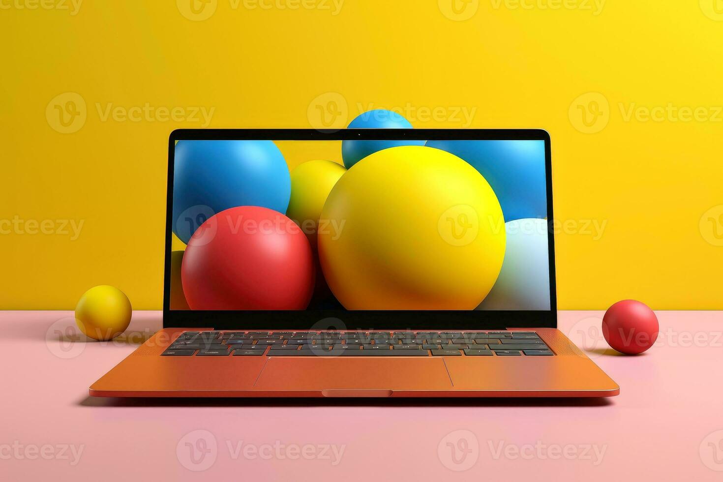 Mockup of beautiful laptop with multicolor background, Generative AI illustration photo