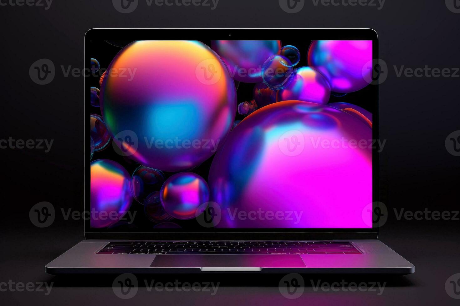 Mockup of beautiful laptop with multicolor background, Generative AI illustration photo