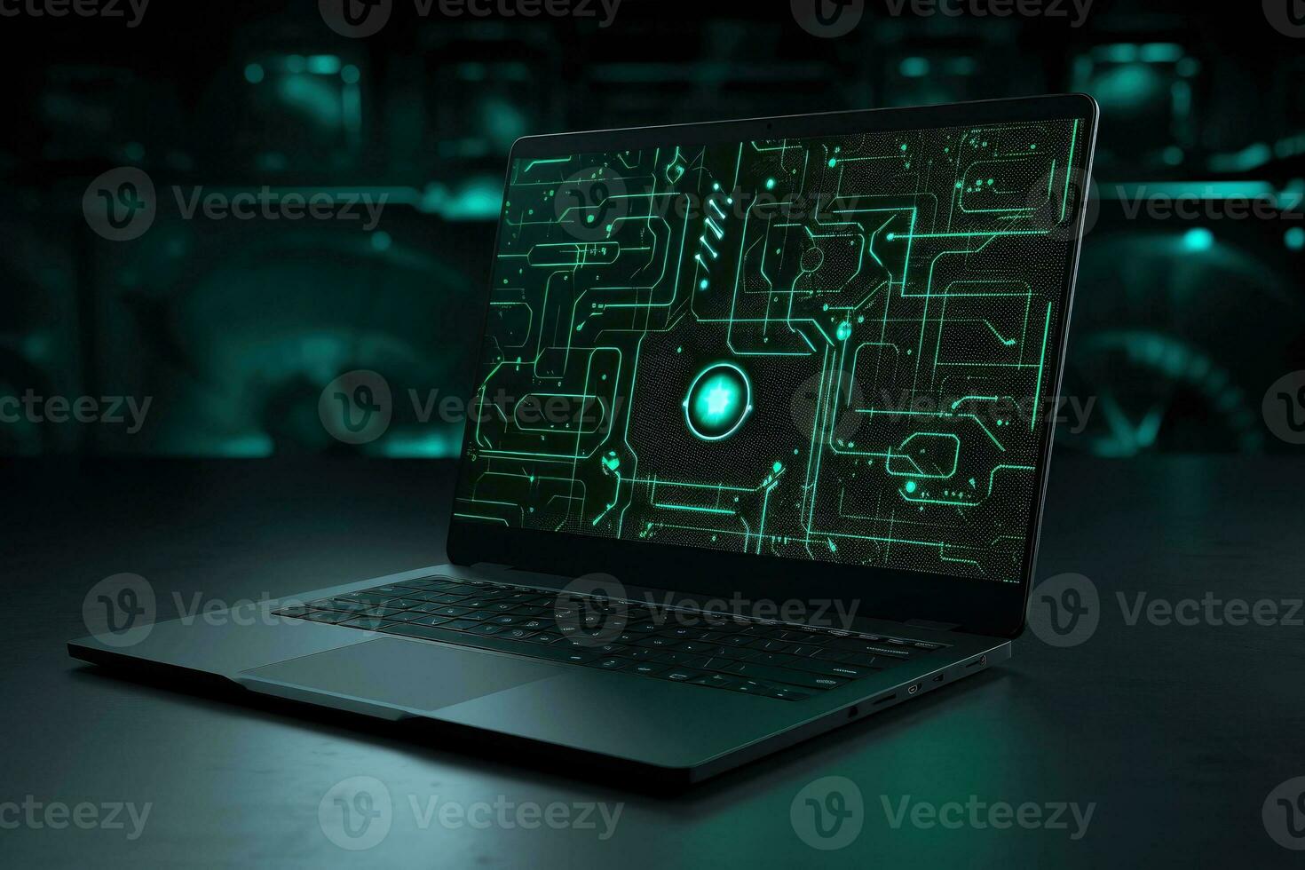 Mockup of beautiful laptop with multicolor background, Generative AI illustration photo