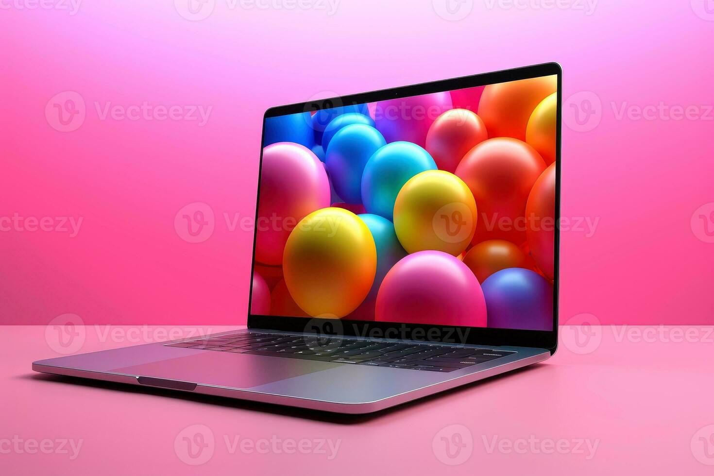 Mockup of beautiful laptop with multicolor background, Generative AI illustration photo
