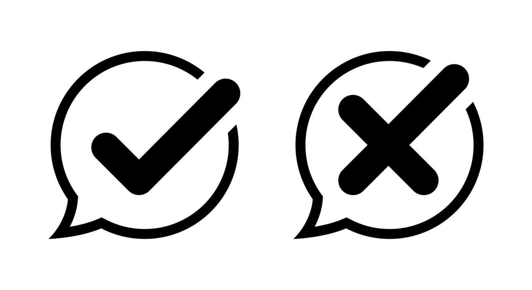 Check and cross icon vector in speech bubble line. Approve and reject sign symbol