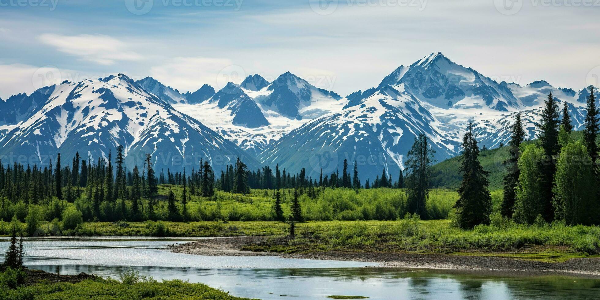 Alaska mountain range wilderness nature landscape snowy mountains wallpaper AI generated photo