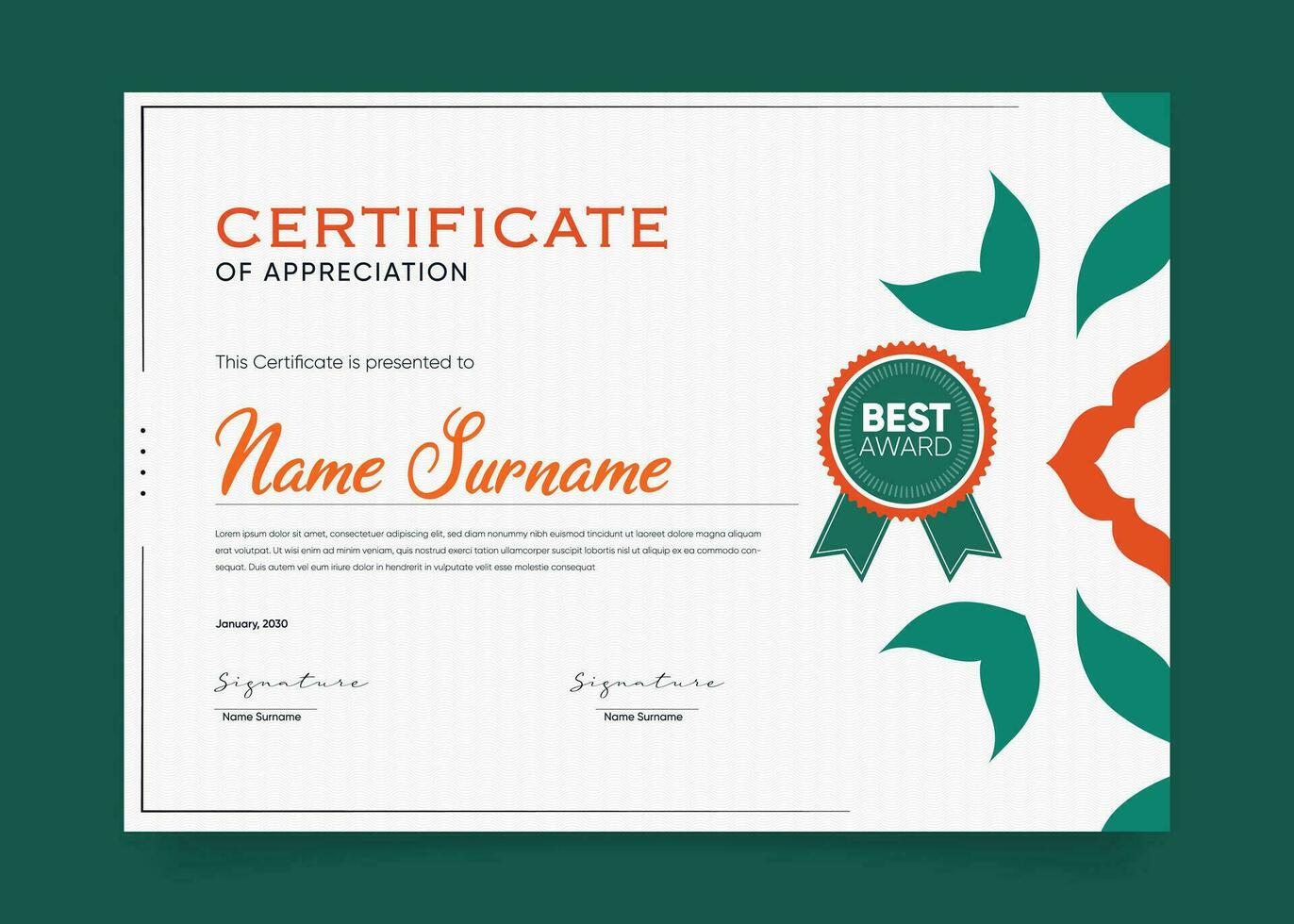 Appreciation and Achievement Certificate Template Design. Clean modern abstracts, ornaments, and certificates. Diploma Certificate vector template, certificate of achievement with badge.