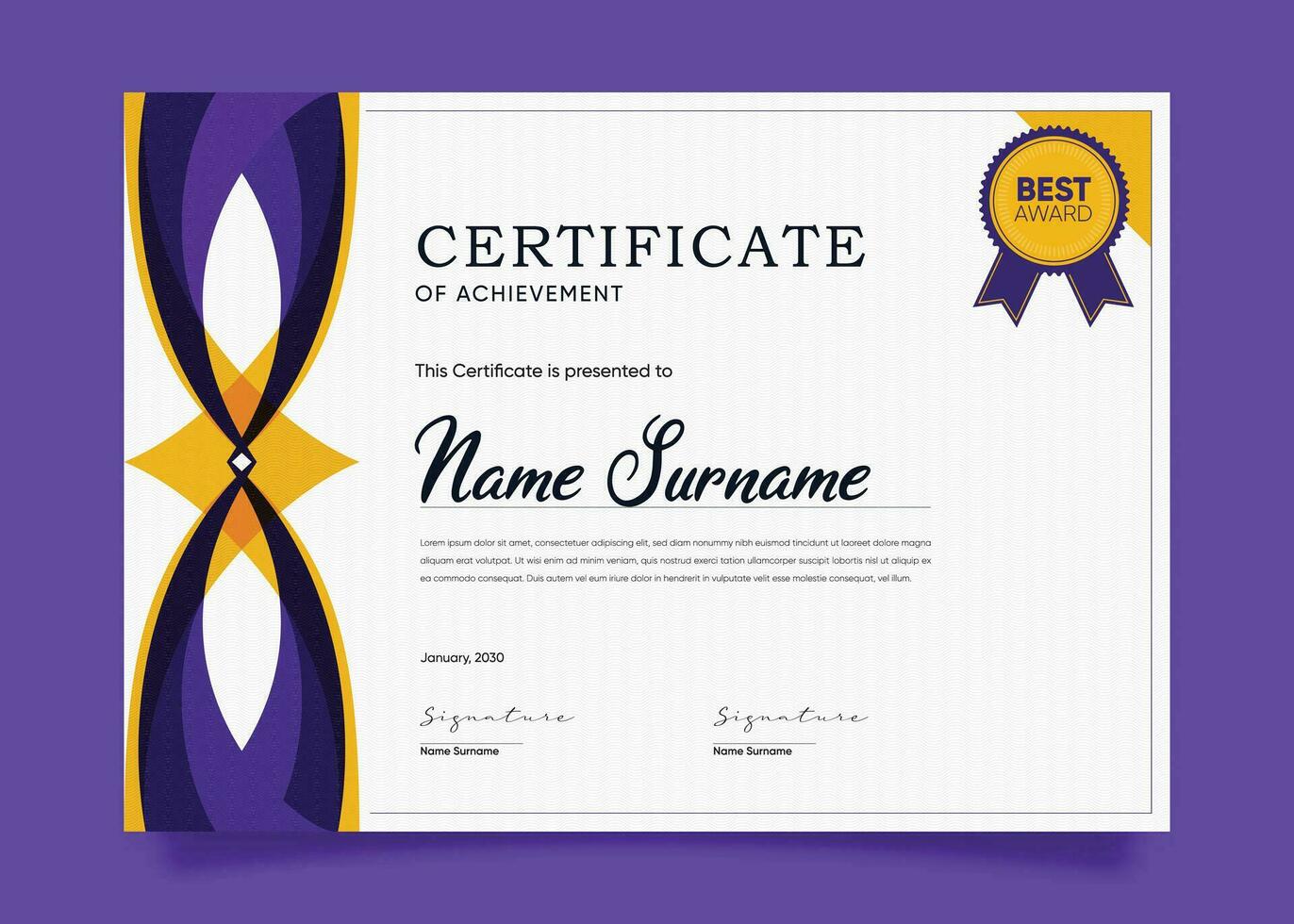 Appreciation and Achievement Certificate Template Design. Clean modern abstracts, ornaments, and certificates. Diploma Certificate vector template, certificate of achievement with badge.