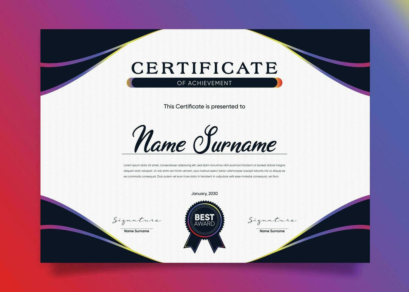 Appreciation and Achievement Certificate Template Design. Clean modern abstracts, ornaments, and certificates. Diploma Certificate vector template, certificate of achievement with badge.
