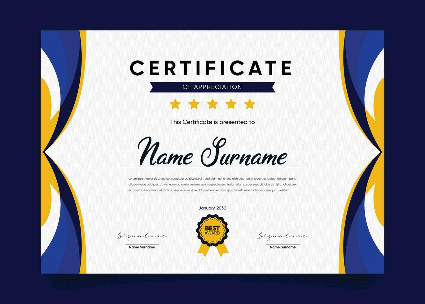 Appreciation and Achievement Certificate Template Design. Clean modern abstracts, ornaments, and certificates. Diploma Certificate vector template, certificate of achievement with badge.