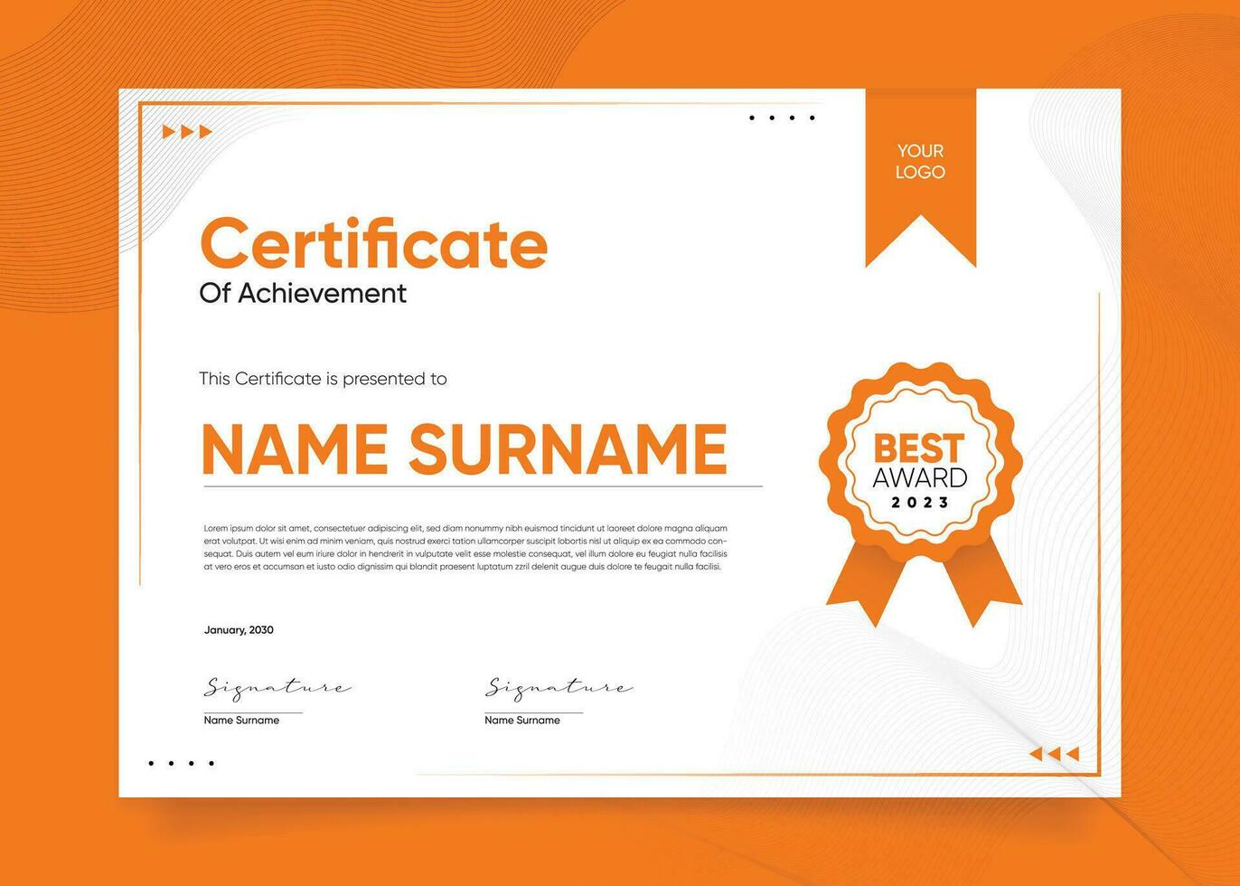 Appreciation and Achievement Certificate Template Design. Clean modern abstracts, ornaments, and certificates. Diploma Certificate vector template, certificate of achievement with badge.