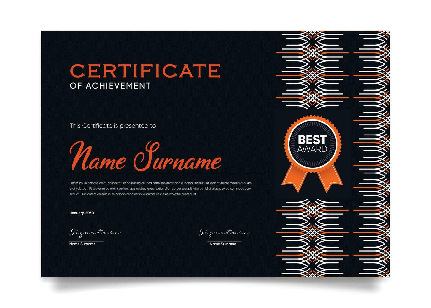 Appreciation and Achievement Certificate Template Design. Clean modern abstracts, ornaments, and certificates. Diploma Certificate vector template, certificate of achievement with badge.