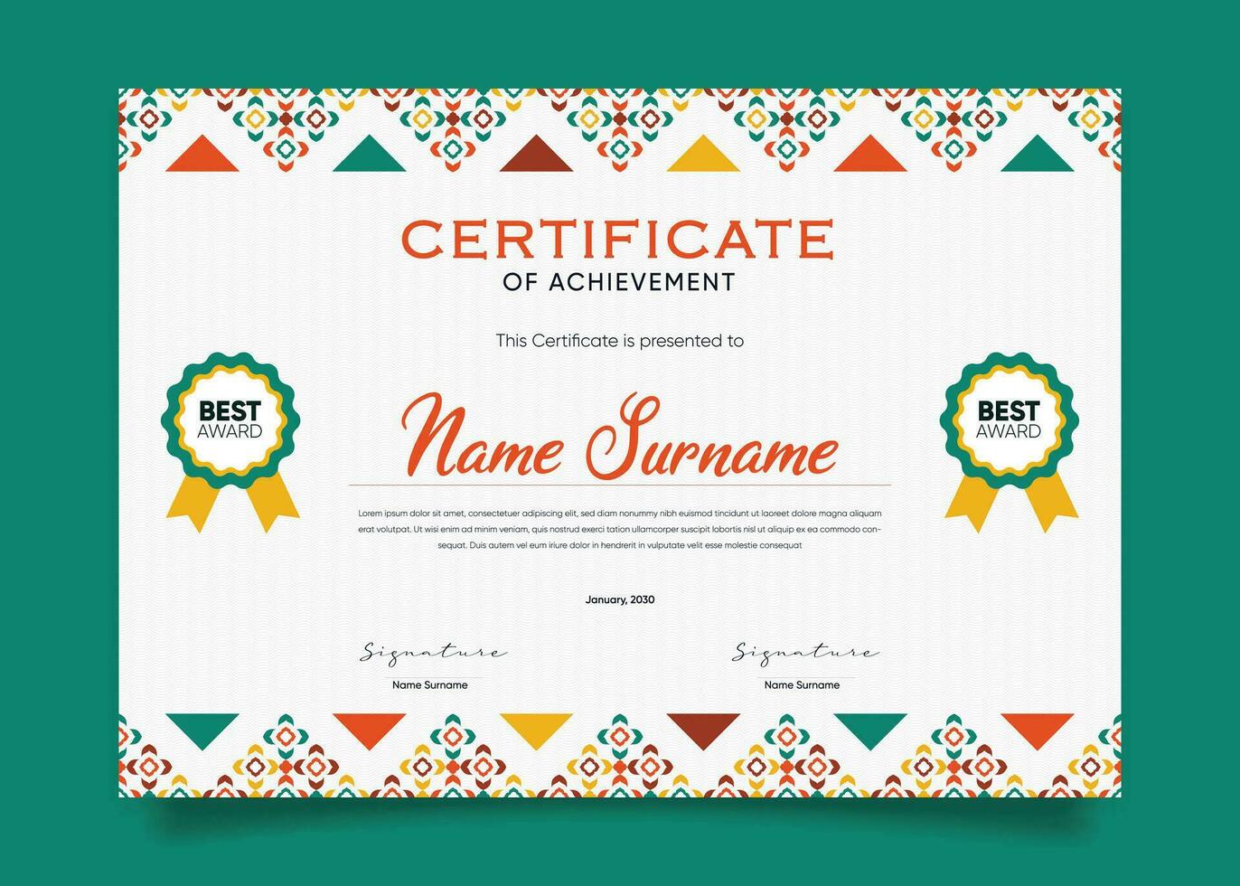 Appreciation and Achievement Certificate Template Design. Clean modern abstracts, ornaments, and certificates. Diploma Certificate vector template, certificate of achievement with badge.