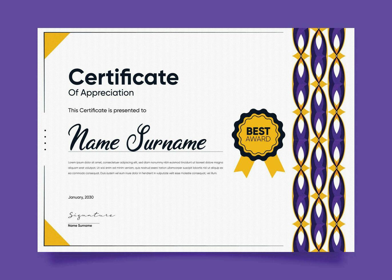 Appreciation and Achievement Certificate Template Design. Clean modern abstracts, ornaments, and certificates. Diploma Certificate vector template, certificate of achievement with badge.