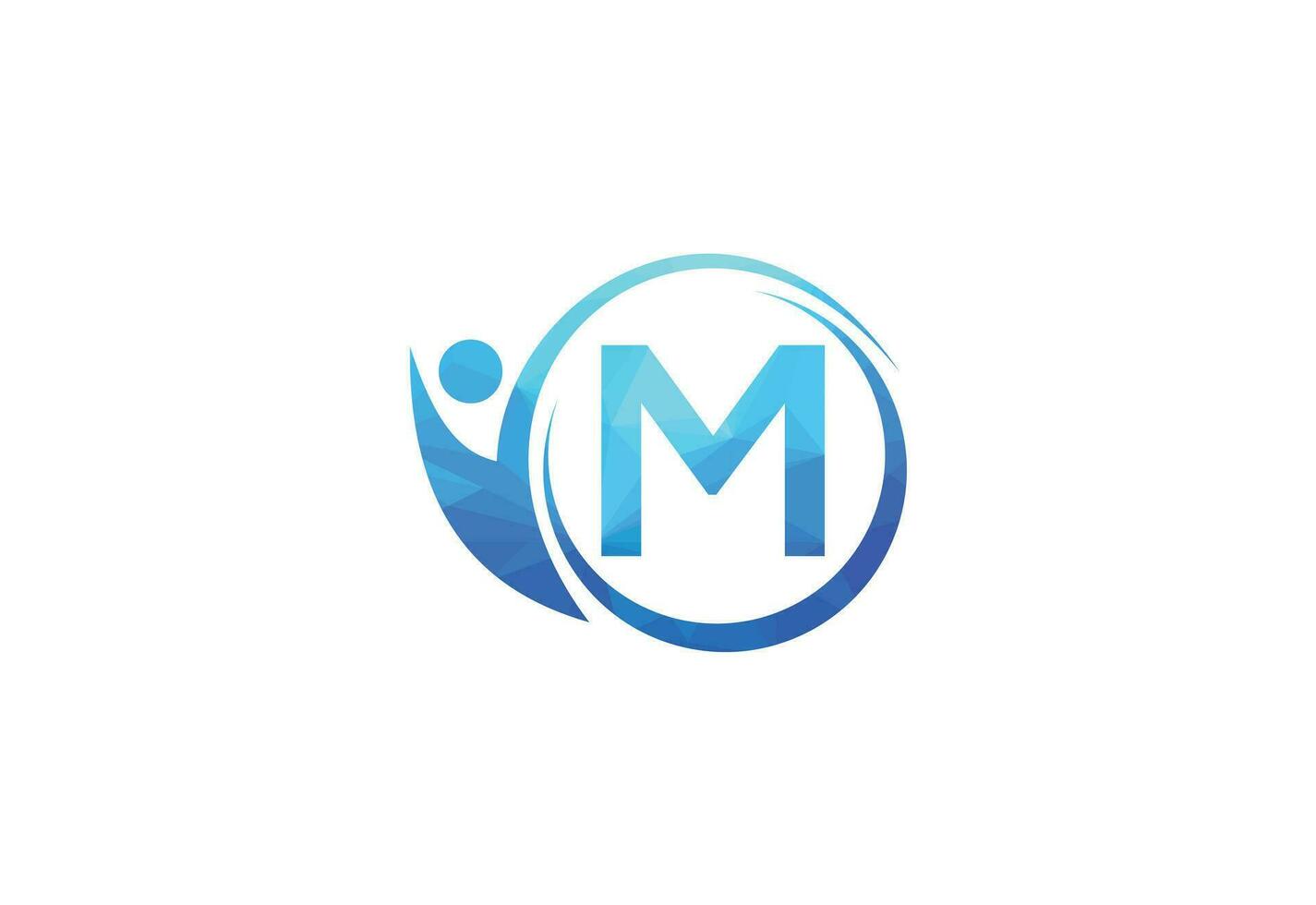 Letter M with human health care  logo design vector. Health care symbol template. vector