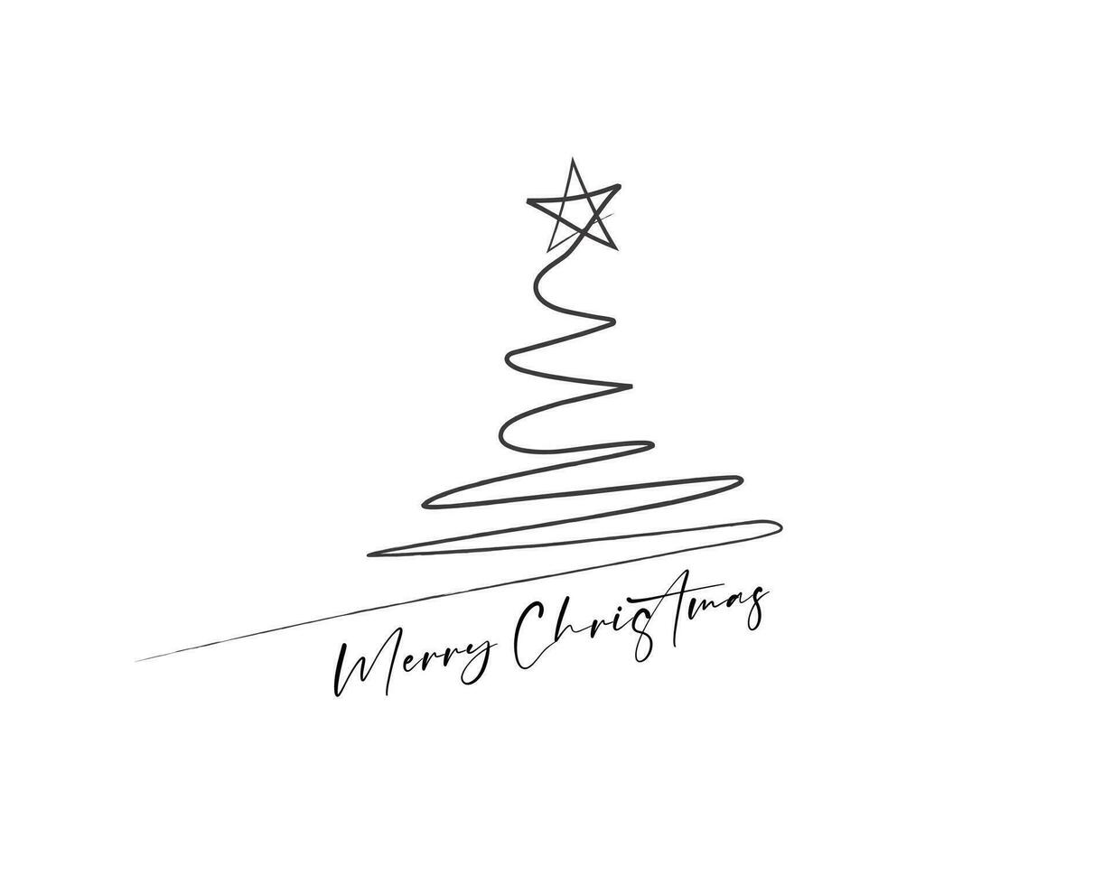 Merry Christmas tree outline greeting card vector illustration design. Greeting card. Xmas tree.