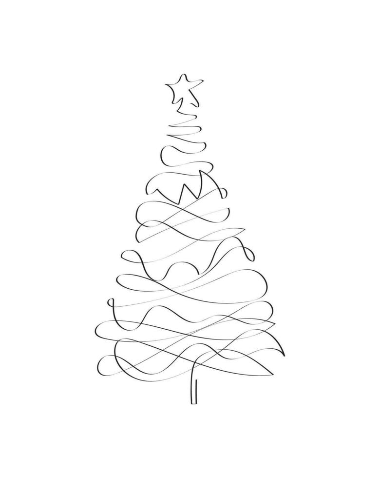 Merry Christmas tree outline greeting card vector illustration design. Greeting card. Xmas tree.