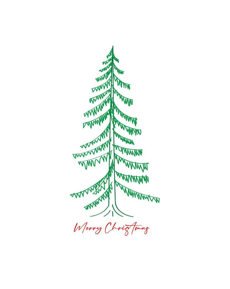 Merry Christmas tree outline greeting card vector illustration design. Greeting card. Xmas tree.