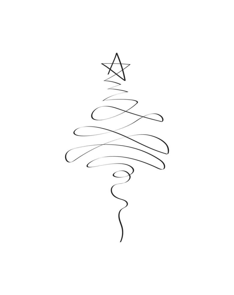 Merry Christmas tree outline greeting card vector illustration design. Greeting card. Xmas tree.