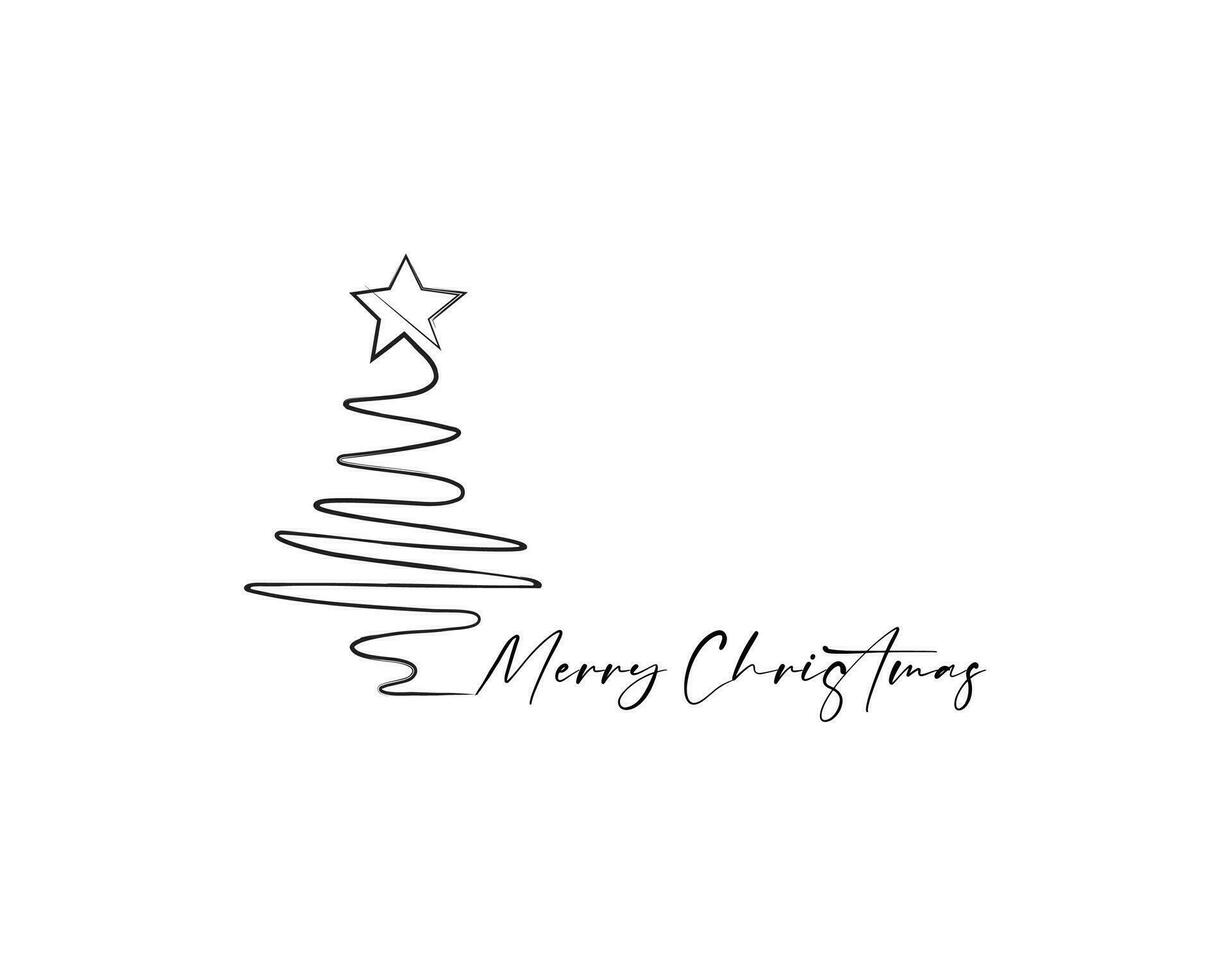 Merry Christmas tree outline greeting card vector illustration design. Greeting card. Xmas tree.