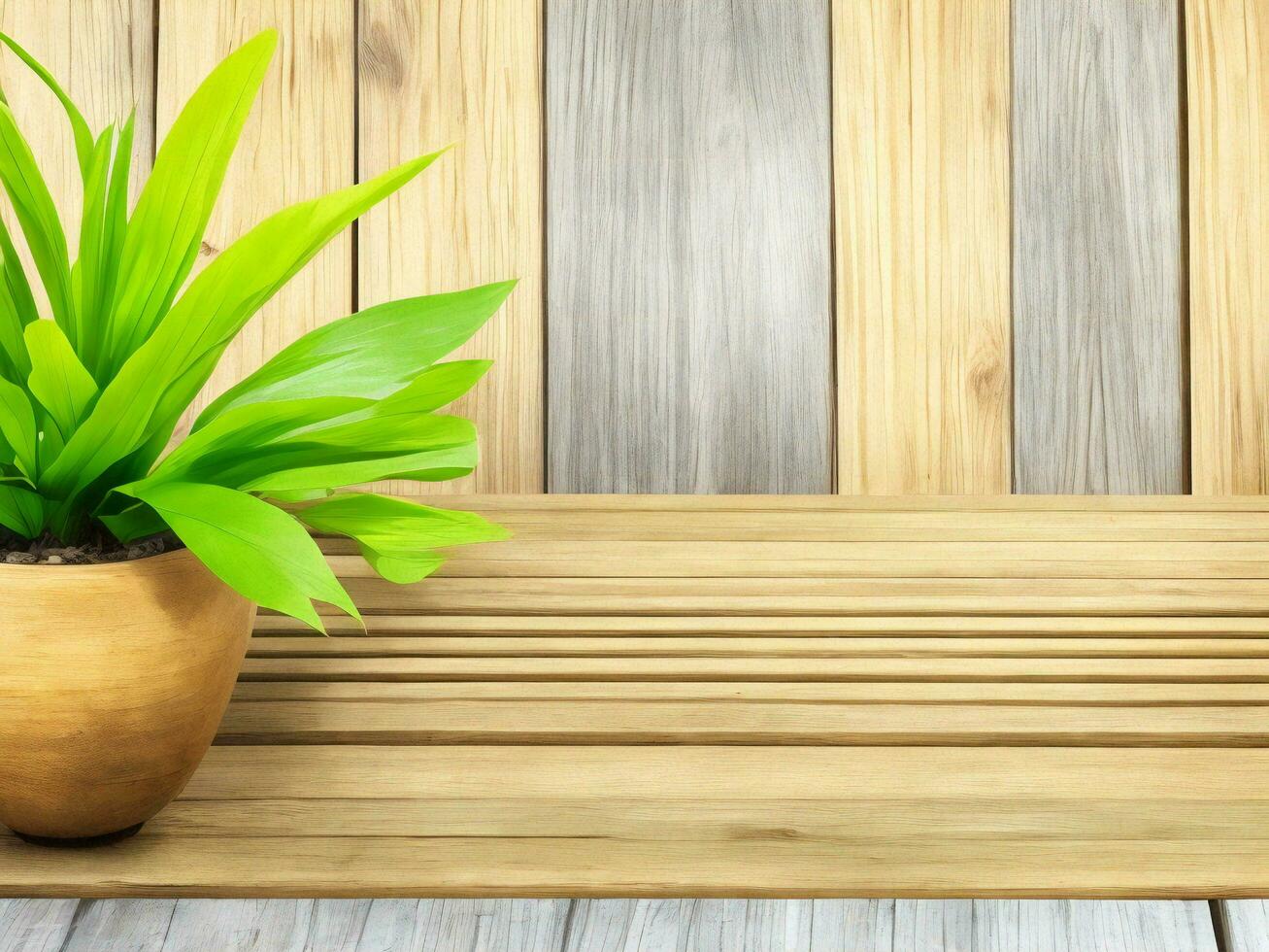 Wooden table on bamboo plant background ai generated photo