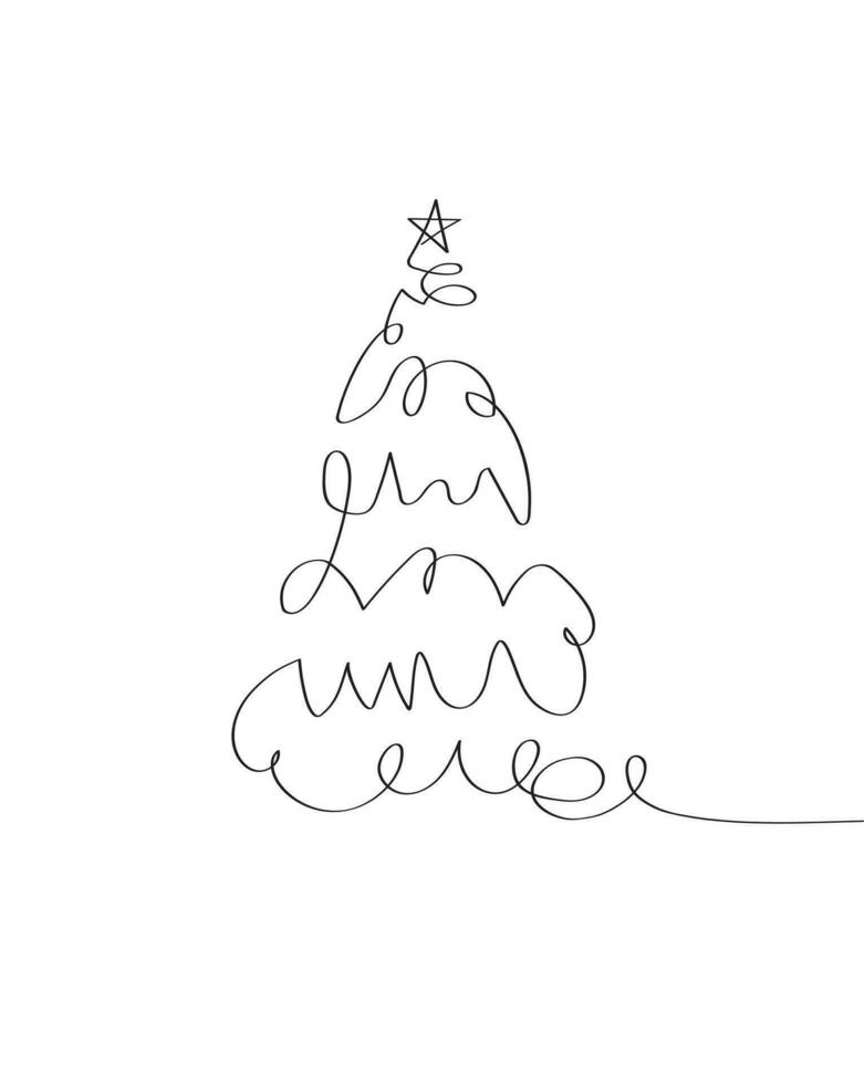 Merry Christmas tree outline greeting card vector illustration design. Greeting card. Xmas tree.