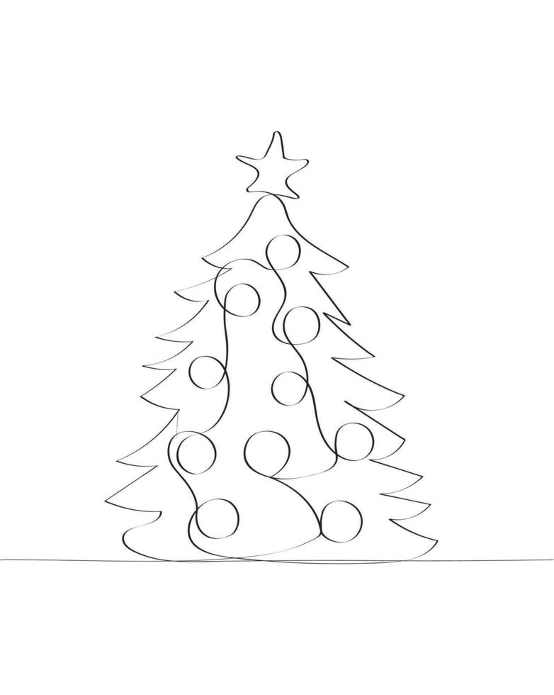 Merry Christmas tree outline greeting card vector illustration design. Greeting card. Xmas tree.