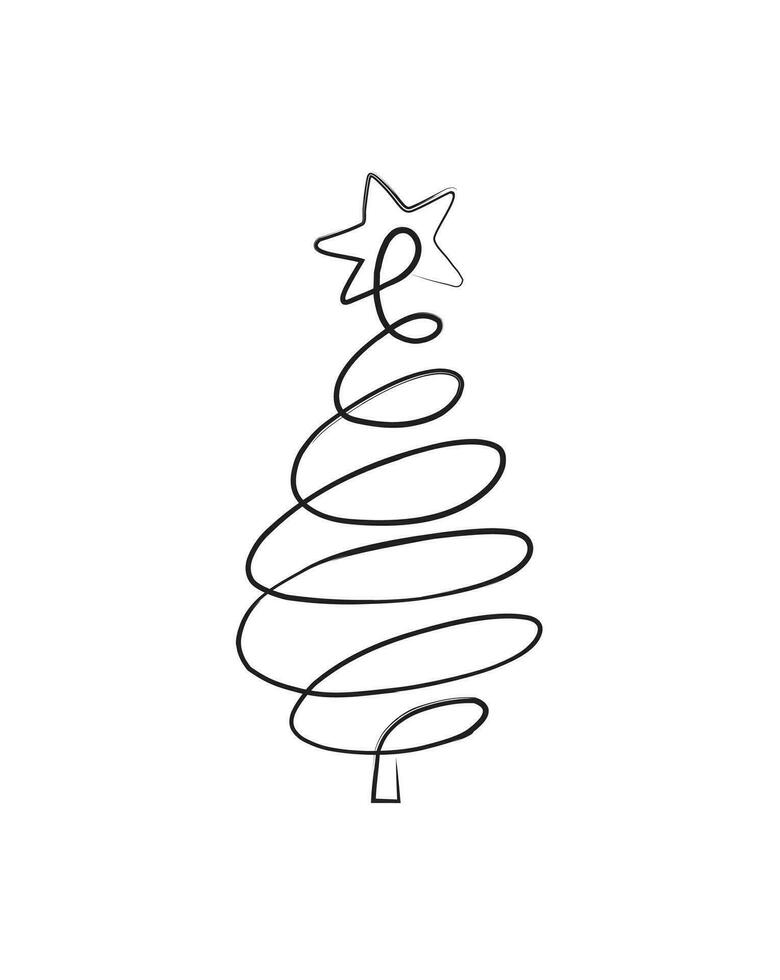 Merry Christmas tree outline greeting card vector illustration design. Greeting card. Xmas tree.
