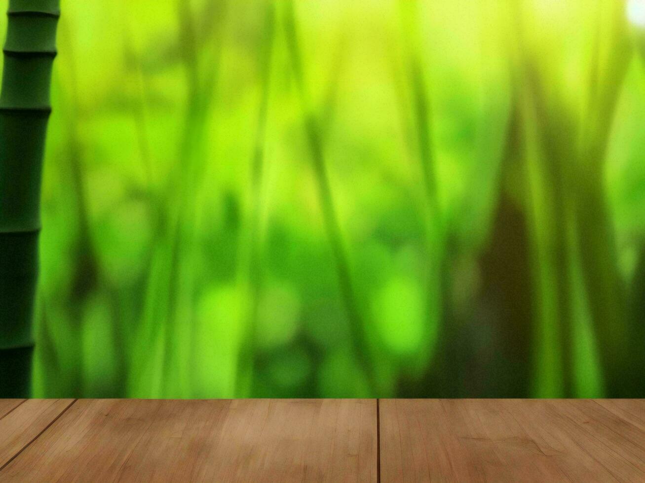 Wooden table on bamboo plant background ai generated photo