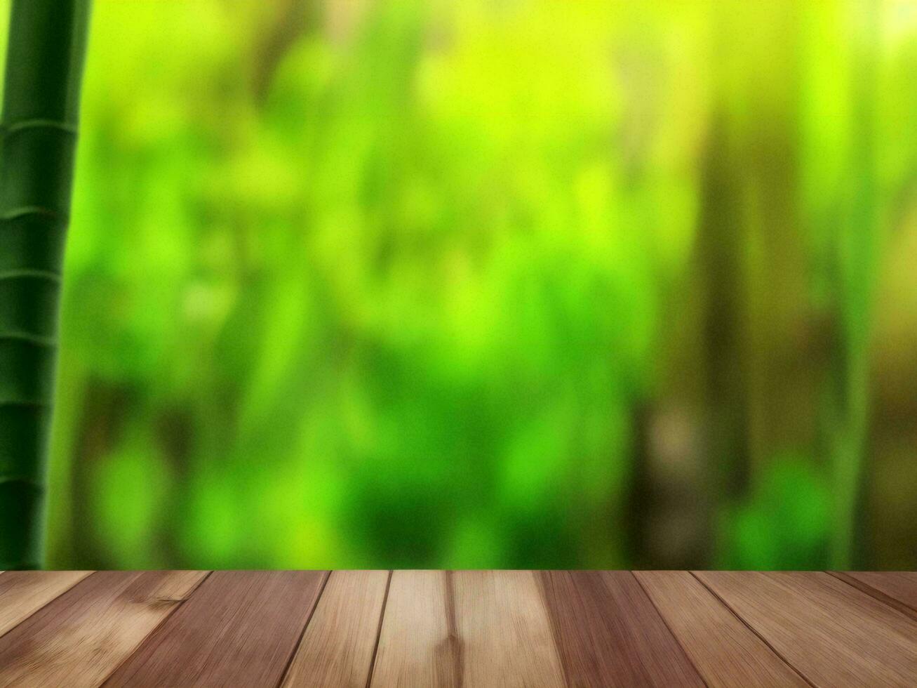 Wooden table on bamboo plant background ai generated photo
