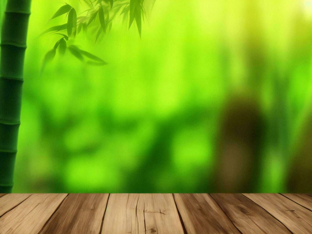 Wooden table on bamboo plant background ai generated photo