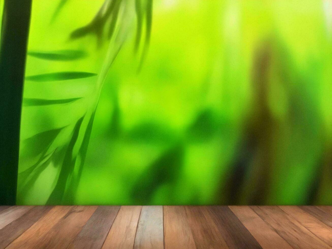 Wooden table on bamboo plant background ai generated photo