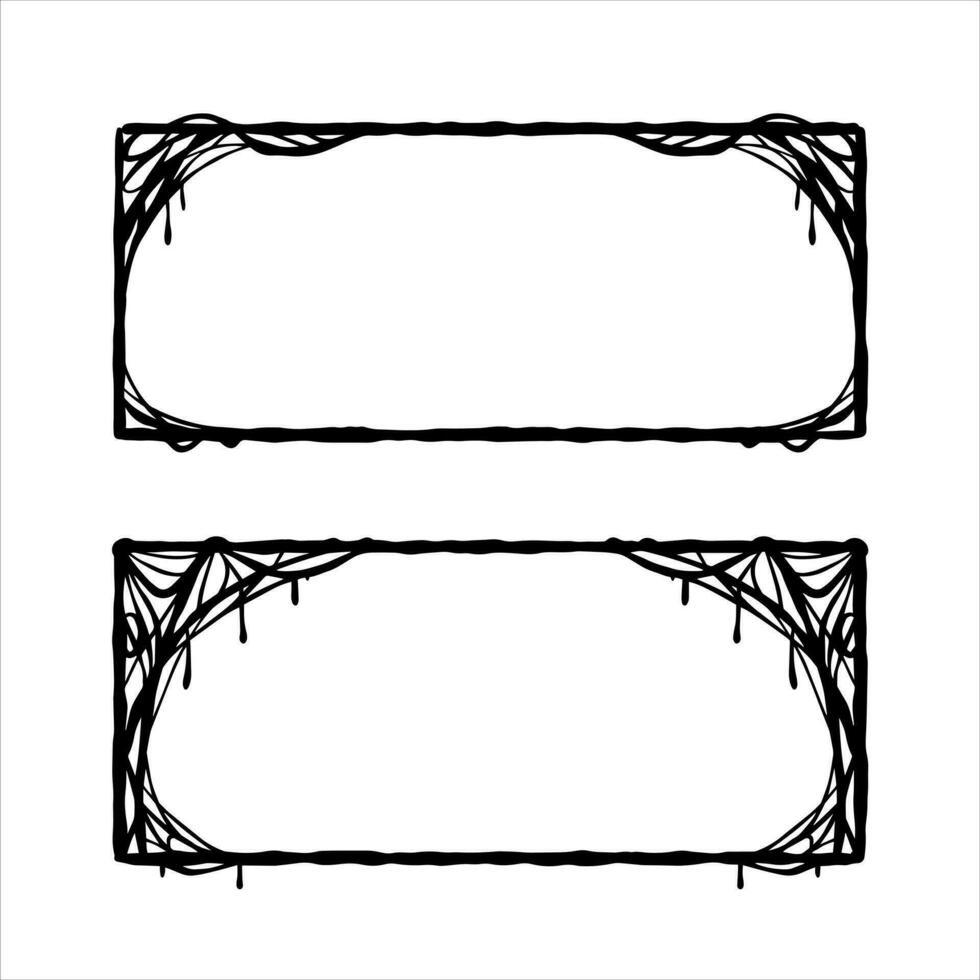 Víspera de Todos los Santos marco. telarañas y baboso hilos borde. cuadrado dibujos animados ilustración aislado en blanco. de miedo Siniestro silueta. oscuro telaraña, mano dibujado telaraña vector