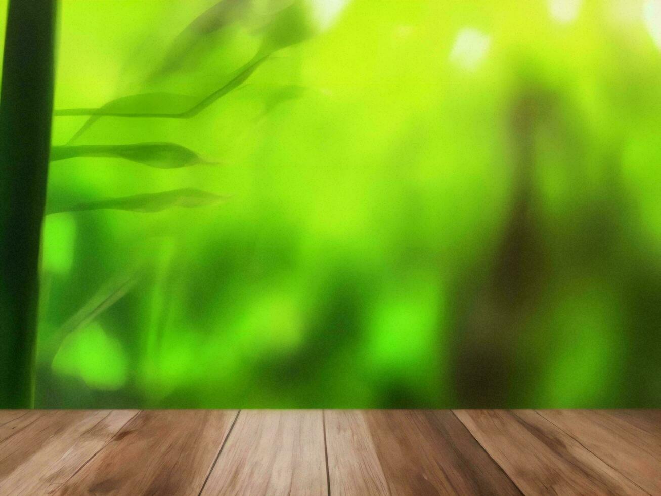 Wooden table on bamboo plant background ai generated photo