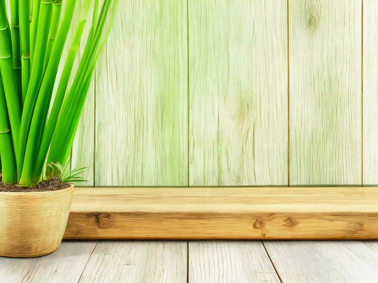 Wooden table on bamboo plant background ai generated photo