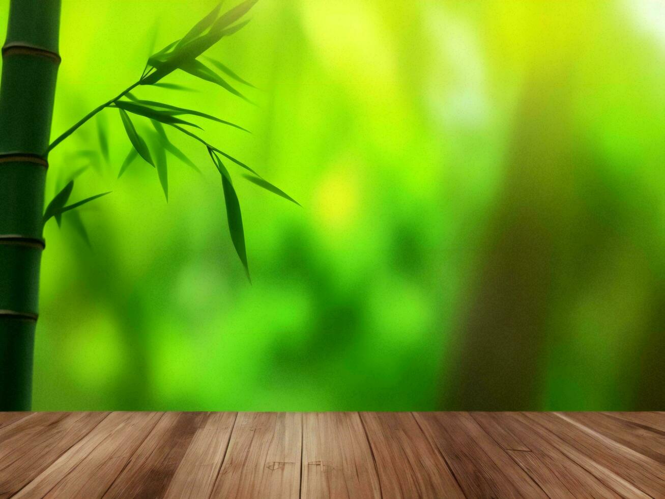 Wooden table on bamboo plant background ai generated photo