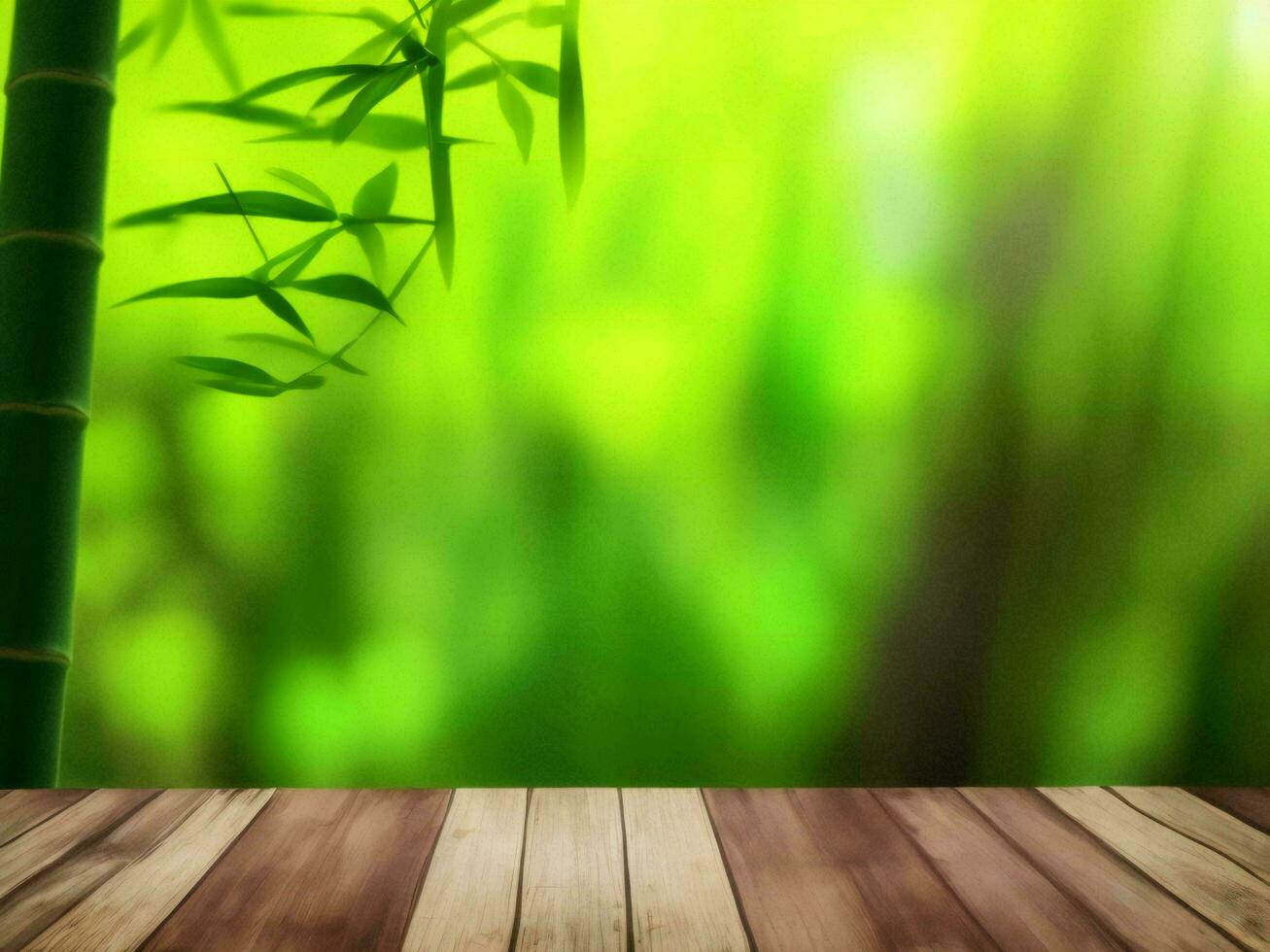 Wooden table on bamboo plant background ai generated photo