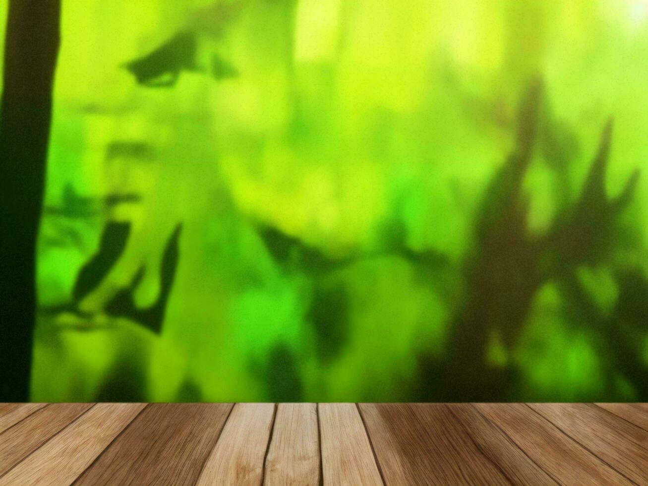 Wooden table on bamboo plant background ai generated photo