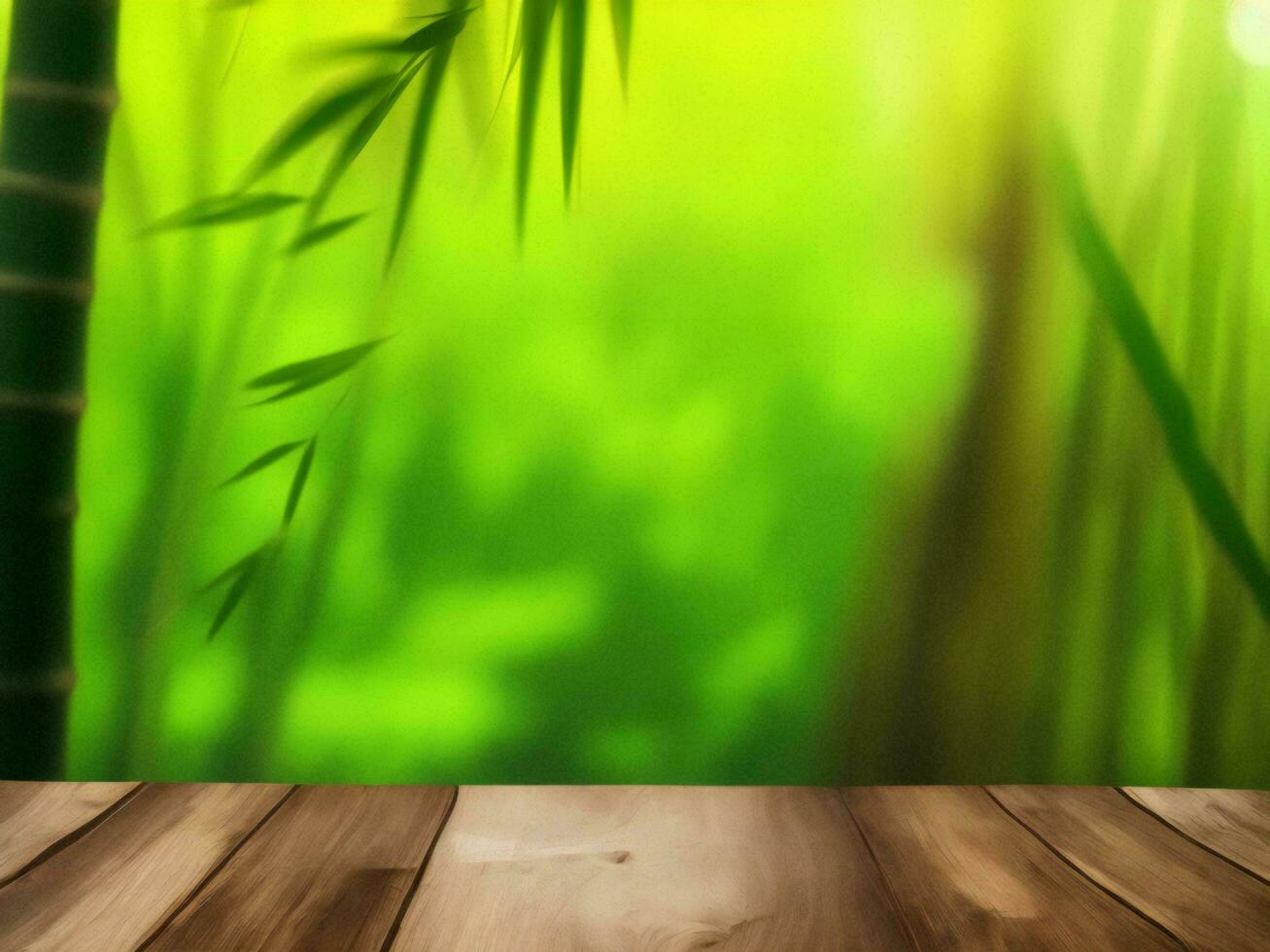 Wooden table on bamboo plant background ai generated photo