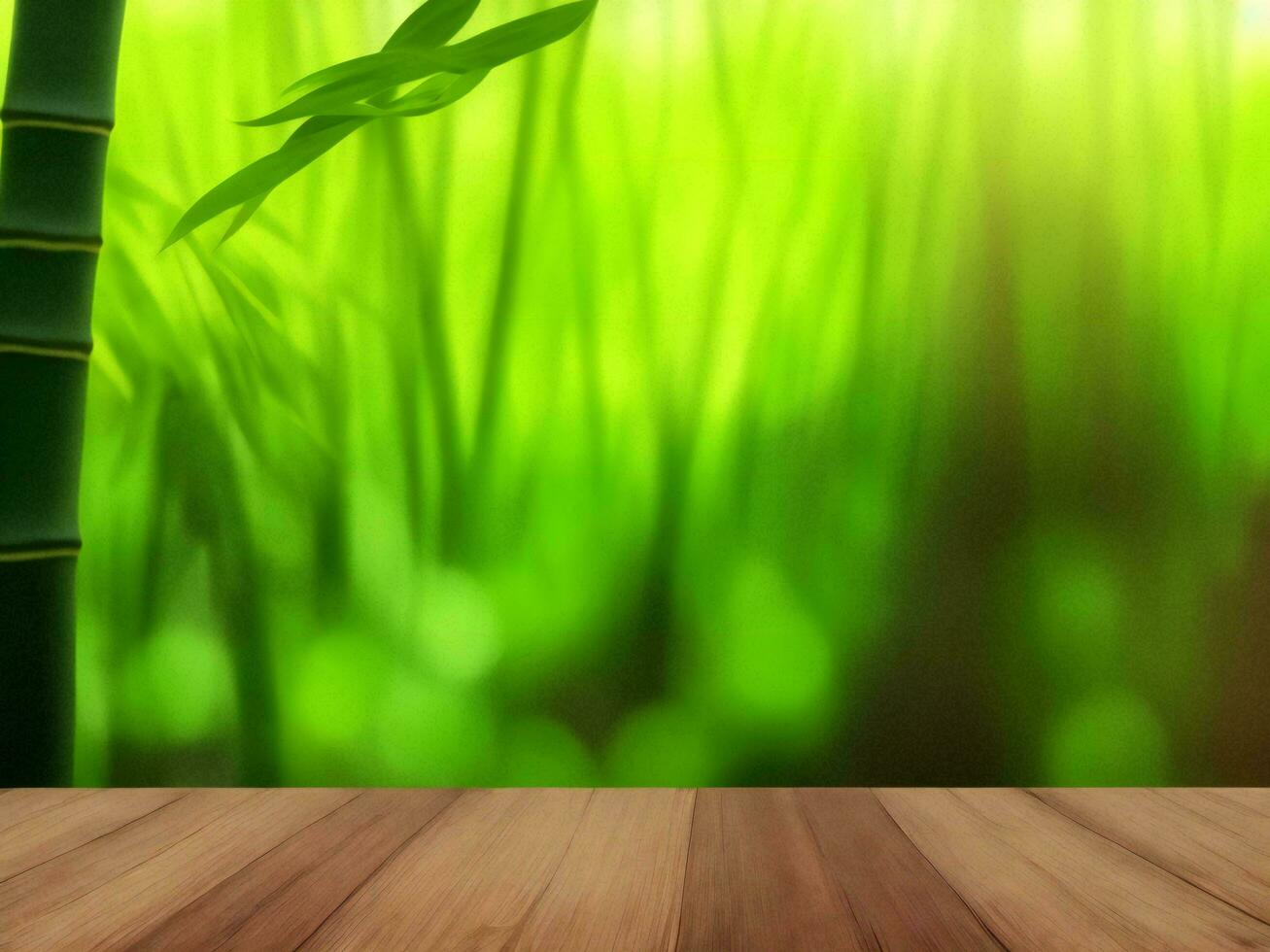 Wooden table on bamboo plant background ai generated photo