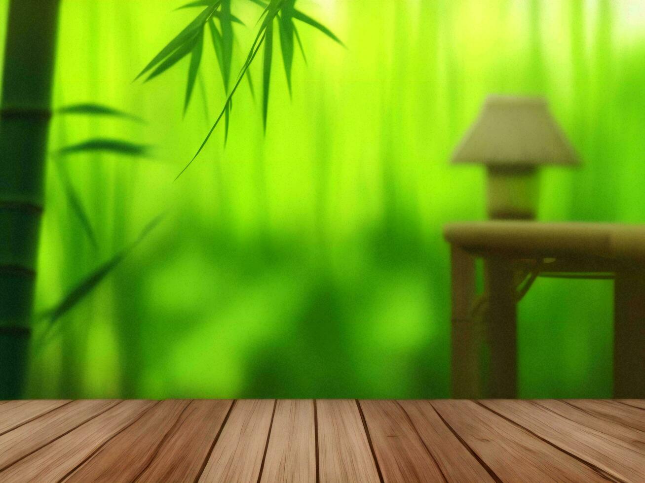 Wooden table on bamboo plant background ai generated photo