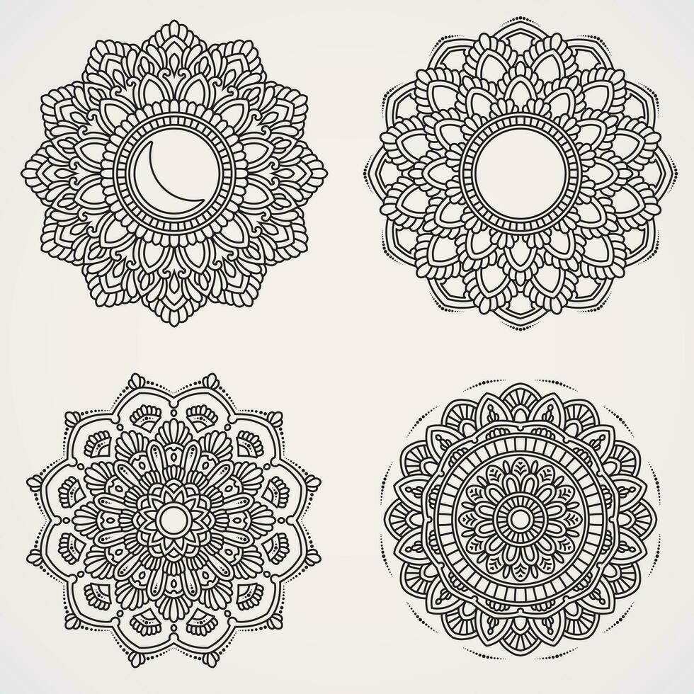 Flower Mandala Set with Ornaments. suitable for henna, tattoos, photos, coloring books. islam, hindu,Buddha, india, pakistan, chinese, arab vector