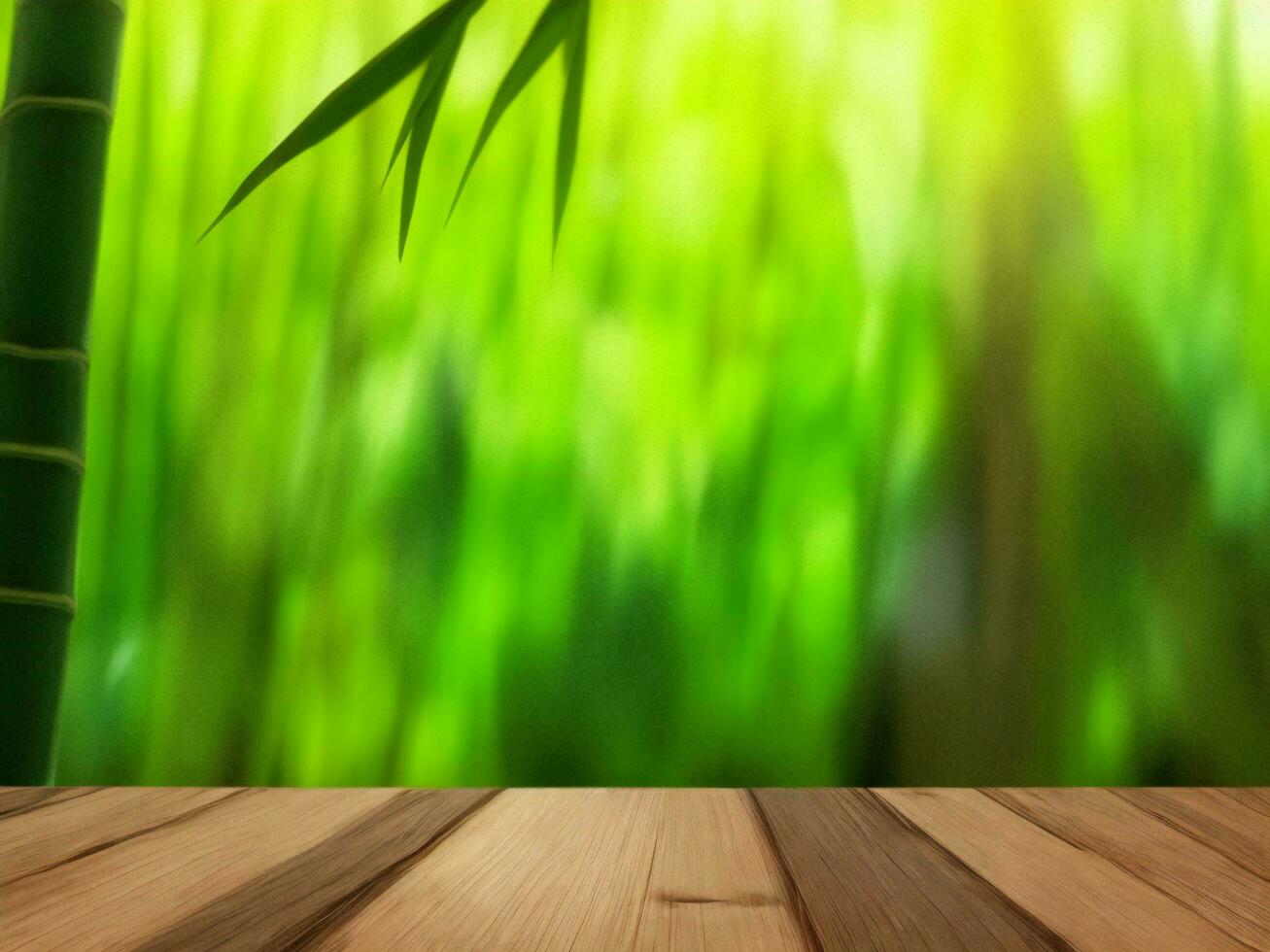 Wooden table on bamboo plant background ai generated photo