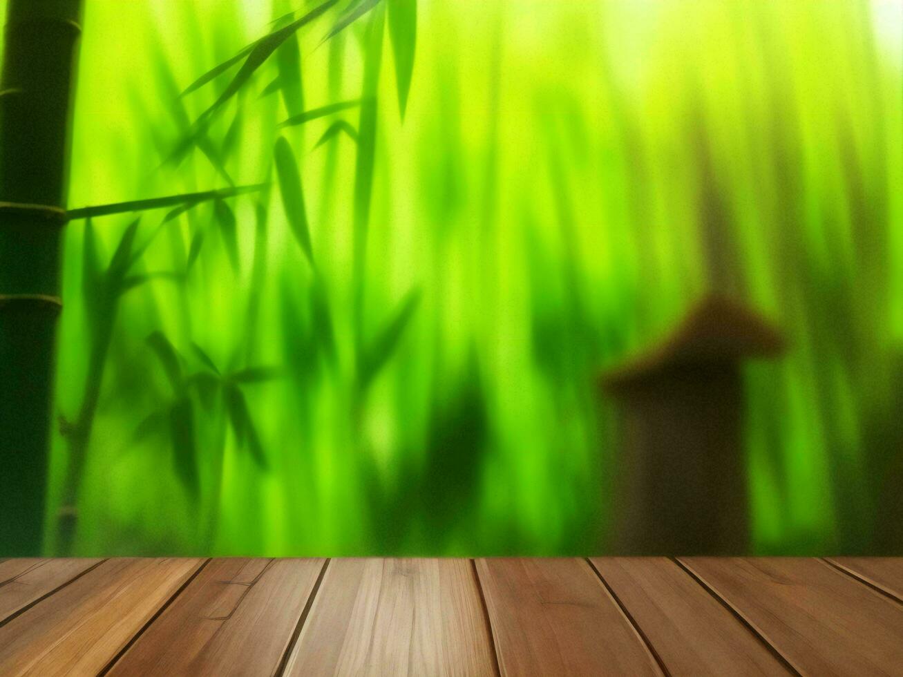 Wooden table on bamboo plant background ai generated photo