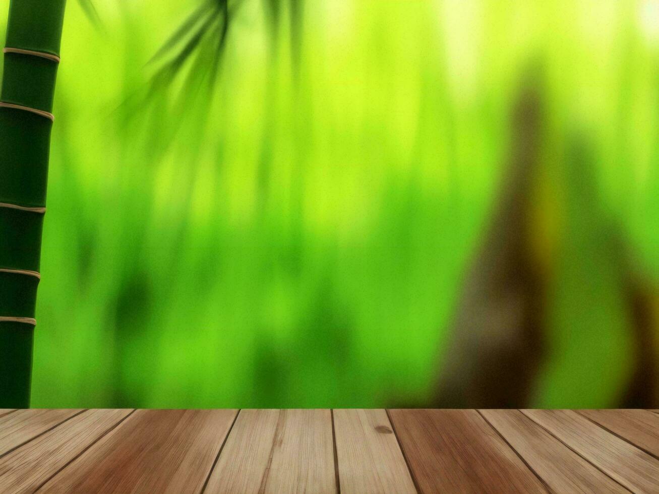 Wooden table on bamboo plant background ai generated photo