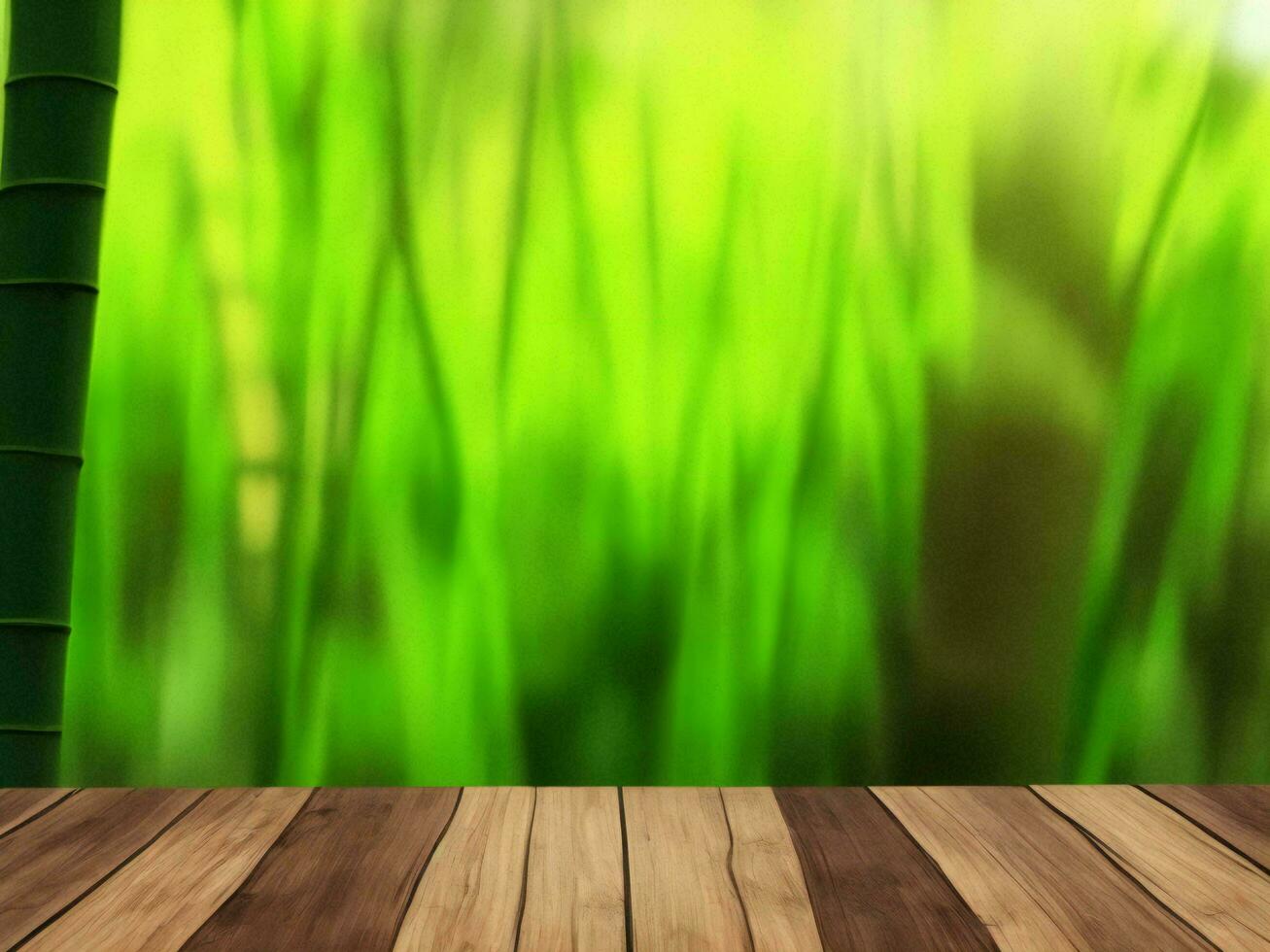 Wooden table on bamboo plant background ai generated photo