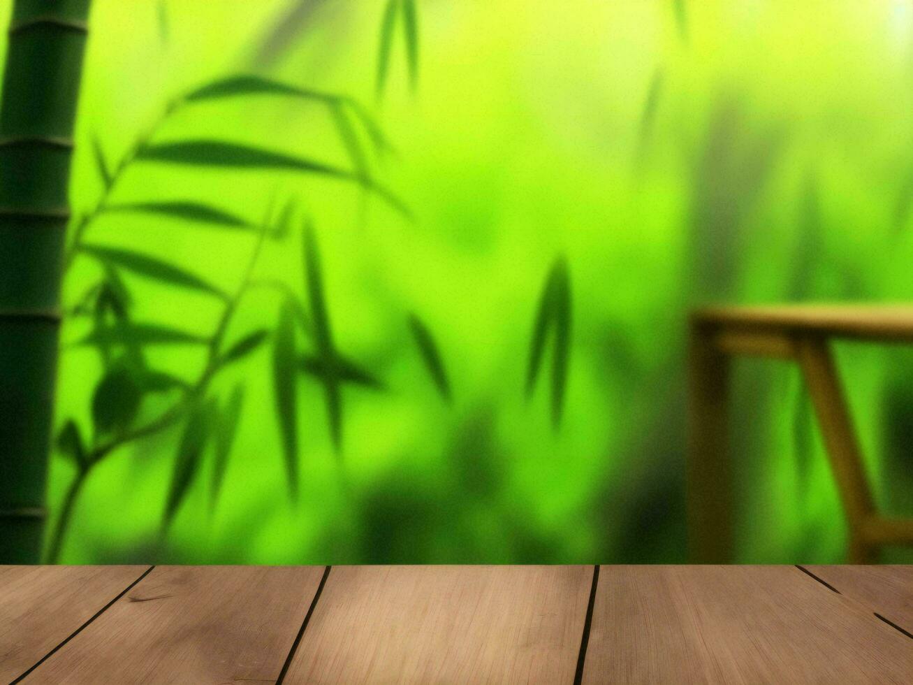 Wooden table on bamboo plant background ai generated photo