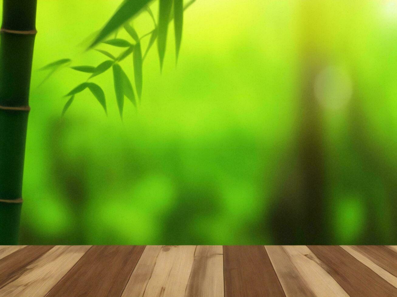 Wooden table on bamboo plant background ai generated photo