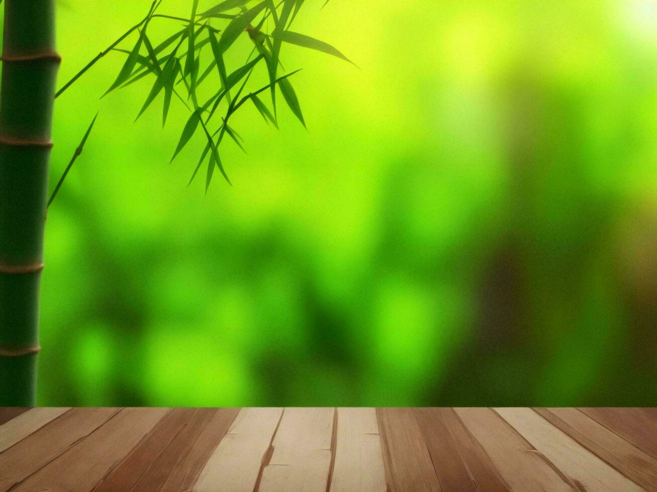 Wooden table on bamboo plant background ai generated photo