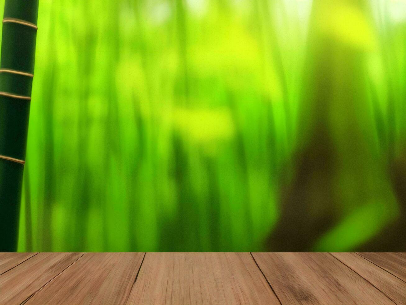 Wooden table on bamboo plant background ai generated photo